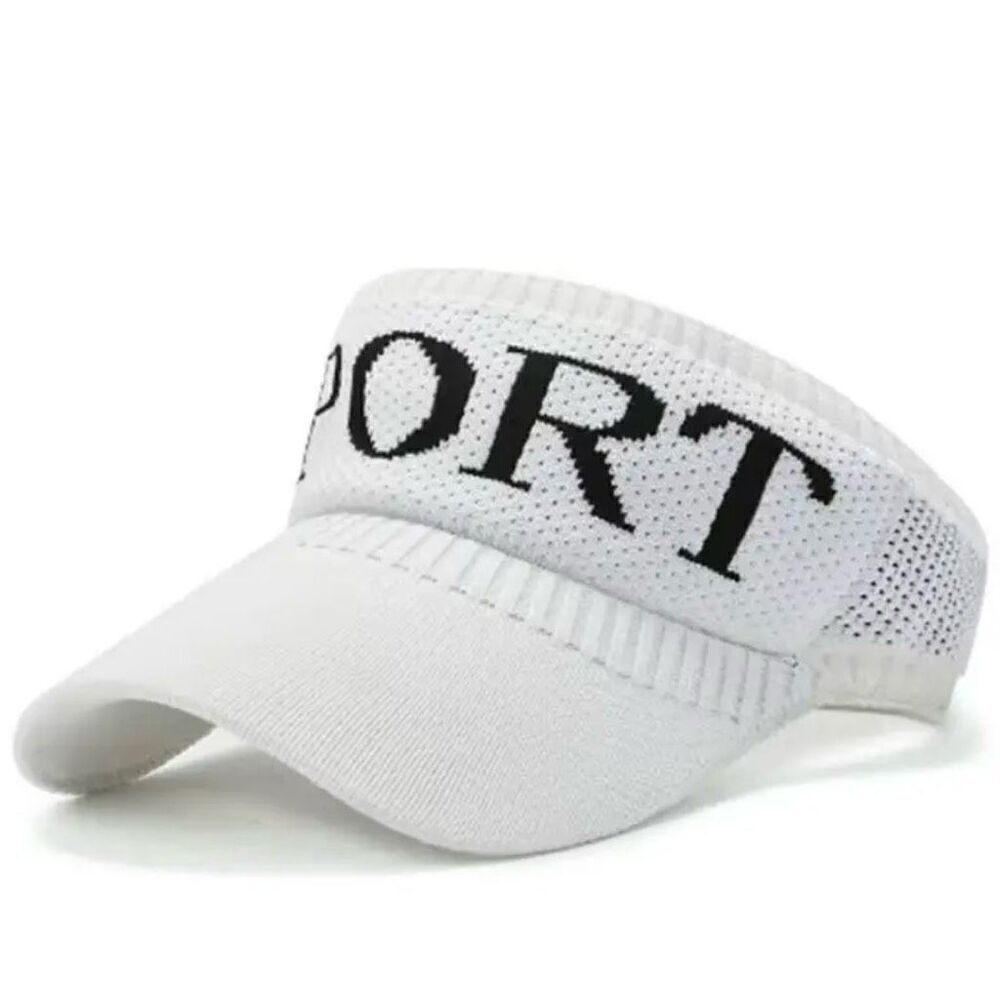 NWT Gorgeous SPORT White Black Graphic Knit Visor Elastic Sun Hat UV Protection